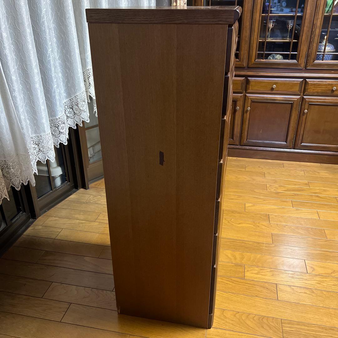 ダークブラウン木製スリムチェスト 9引き出し