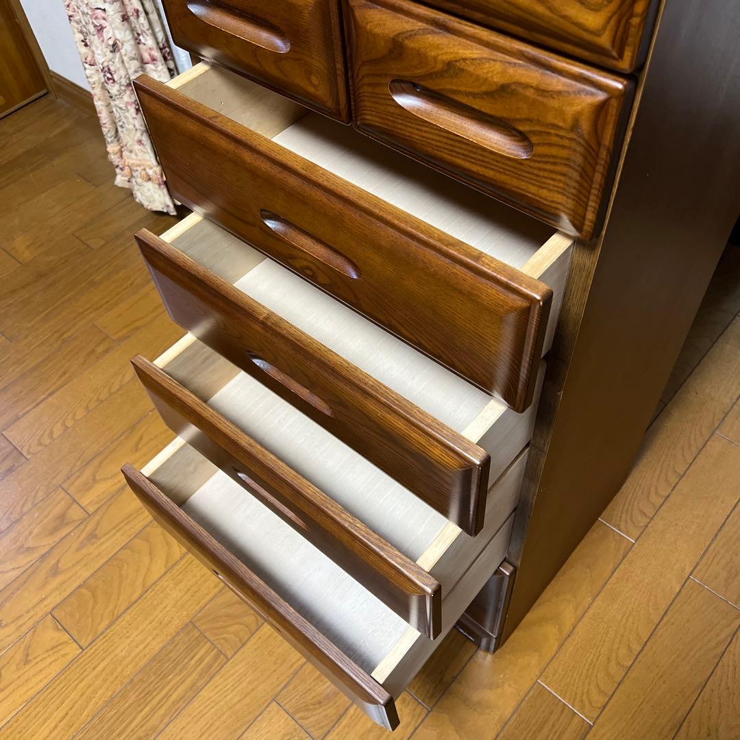 ダークブラウン木製スリムチェスト 9引き出し