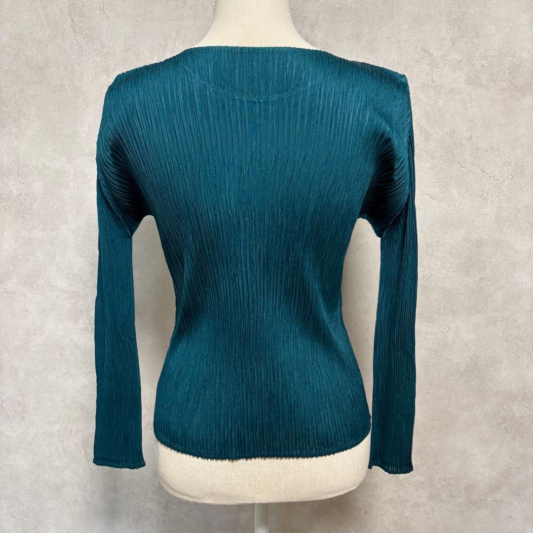 極美品★プリーツプリーズ　PLEATS PLEASE グリーン　丸首長袖トップス