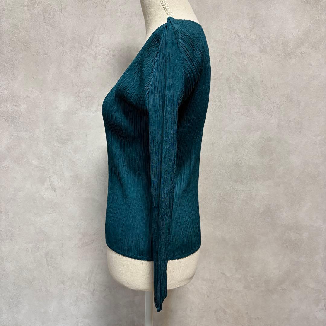 極美品★プリーツプリーズ　PLEATS PLEASE グリーン　丸首長袖トップス