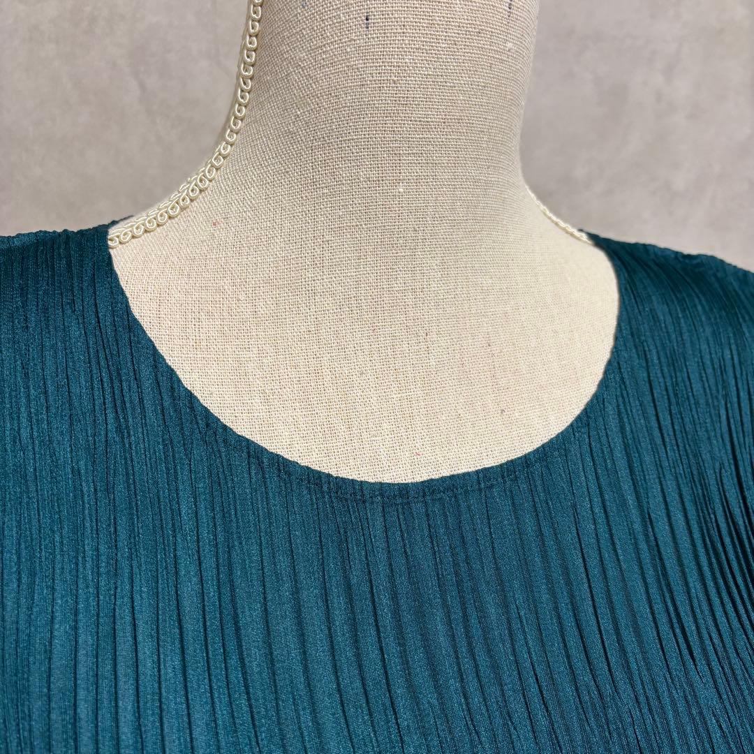 極美品★プリーツプリーズ　PLEATS PLEASE グリーン　丸首長袖トップス