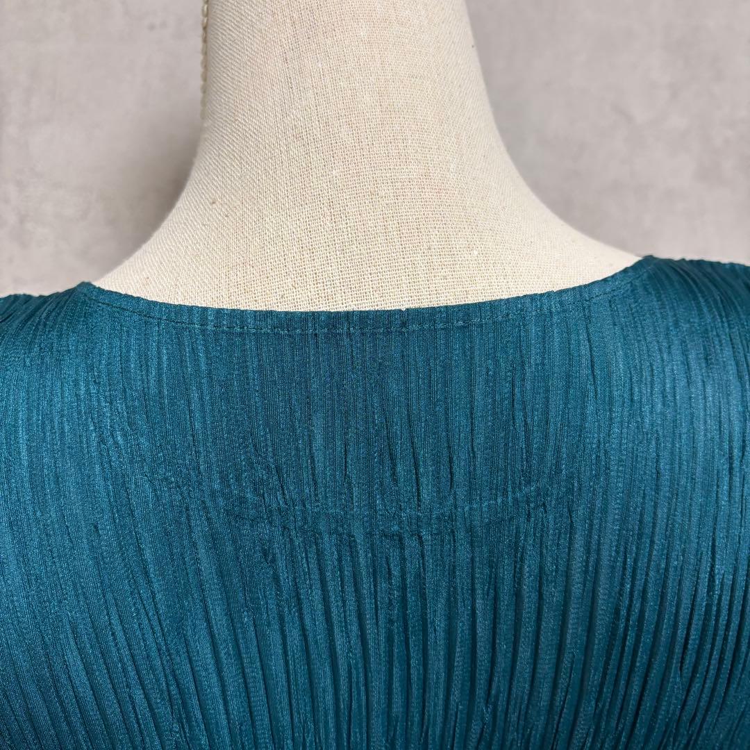 極美品★プリーツプリーズ　PLEATS PLEASE グリーン　丸首長袖トップス