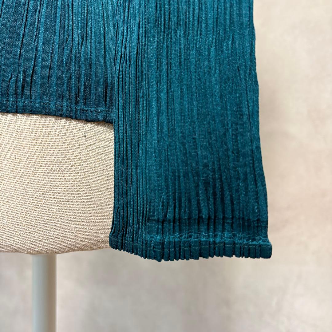 極美品★プリーツプリーズ　PLEATS PLEASE グリーン　丸首長袖トップス