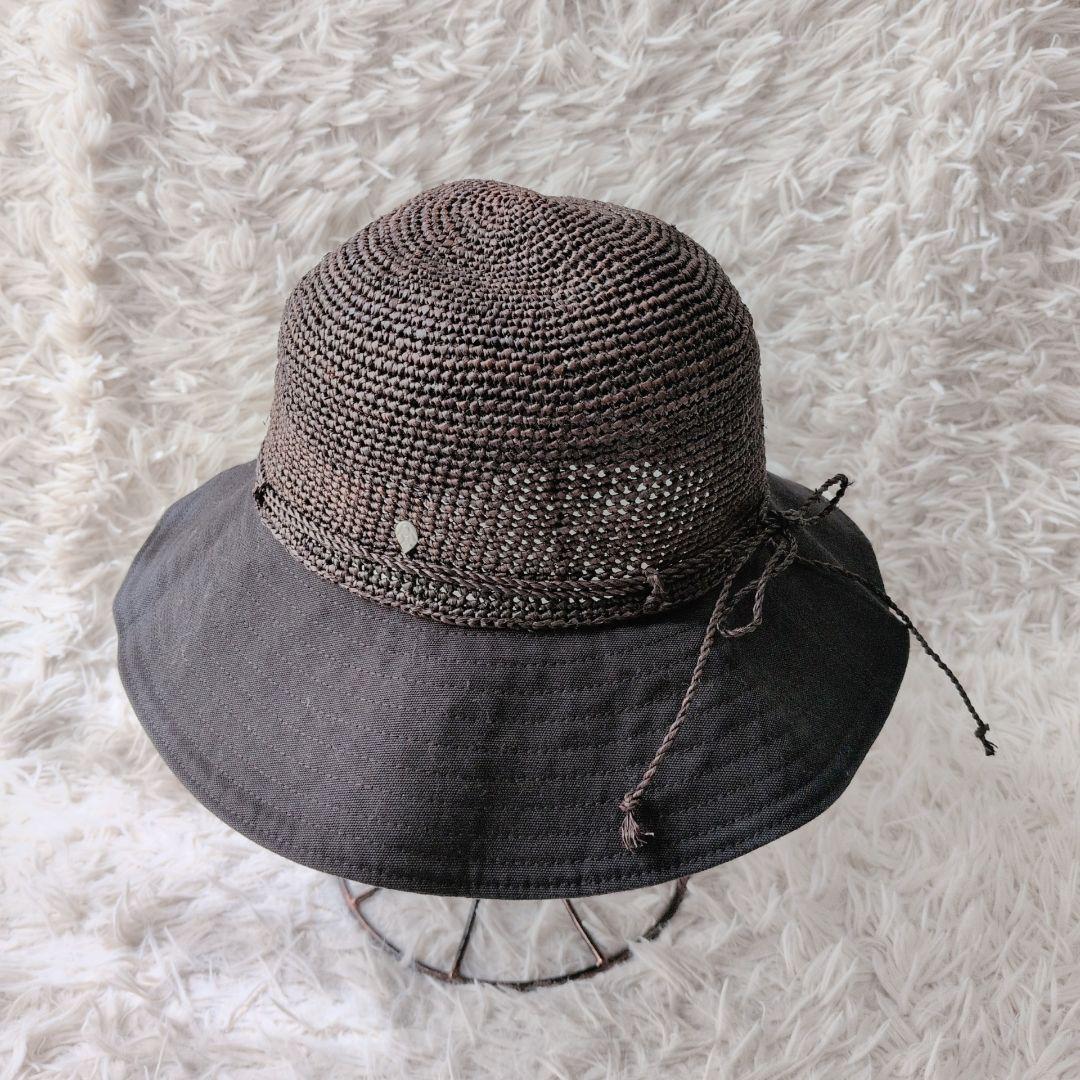専用 ヘレンカミンスキー 麦わら帽子 ラフィアコットン ダークブラウン ブラック