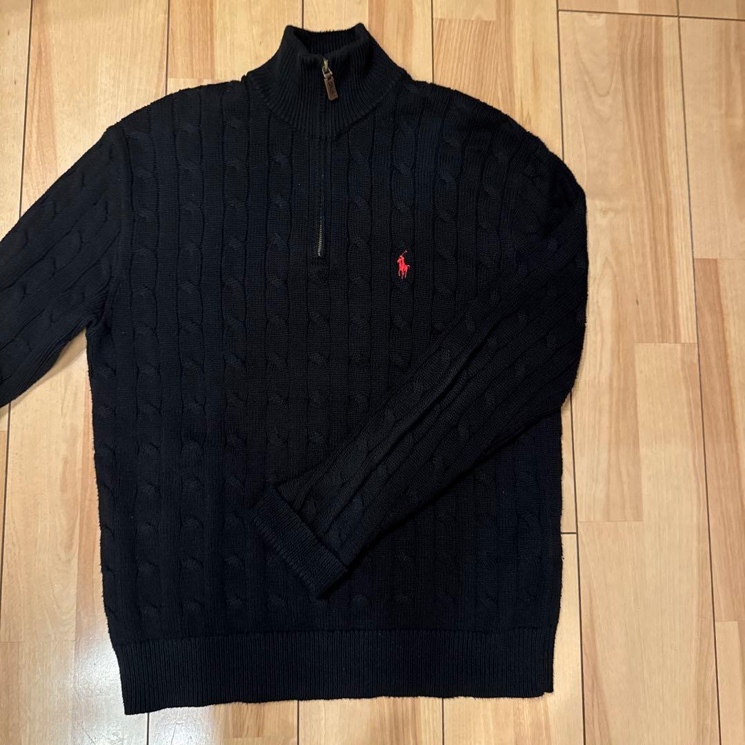 現行　ポロラルフローレン ハーフジップ ケーブルニット　黒ブラック