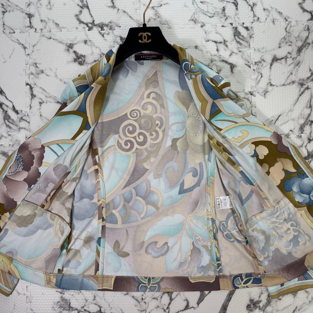 レオナール　テーラードジャケット　カンカン素材　花柄　ボタニカル　フラワー　L