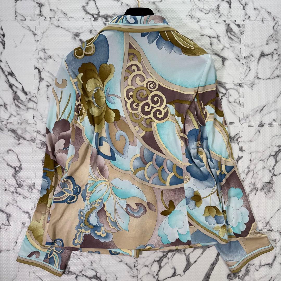 レオナール　テーラードジャケット　カンカン素材　花柄　ボタニカル　フラワー　L