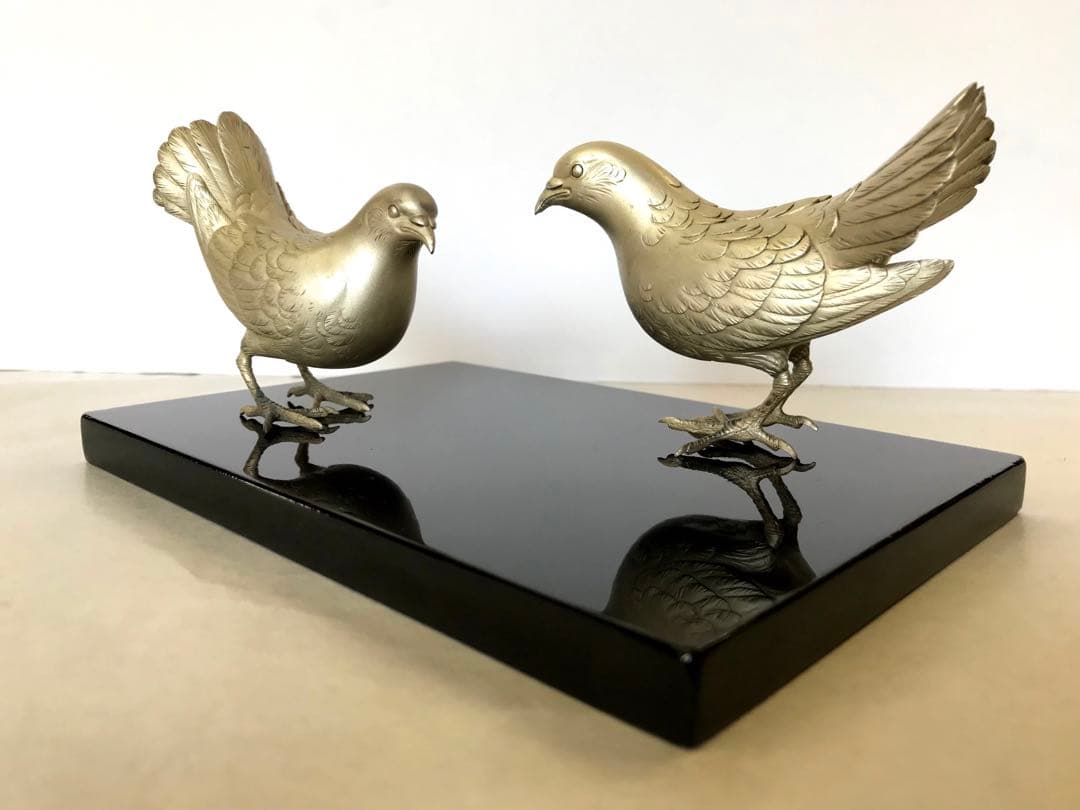 銀製:夫婦鳩置物