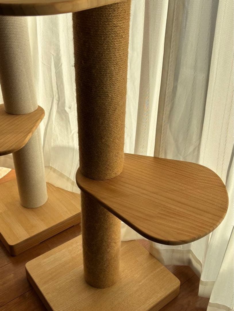 SUMIKA 突っ張り型木製キャットタワー　ハイエンド（天然麻　ベージュ）