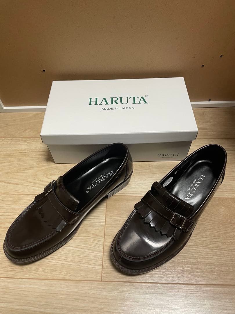 HARUTA ブラウン カジュアルキルトローファー #232 フリンジ付き