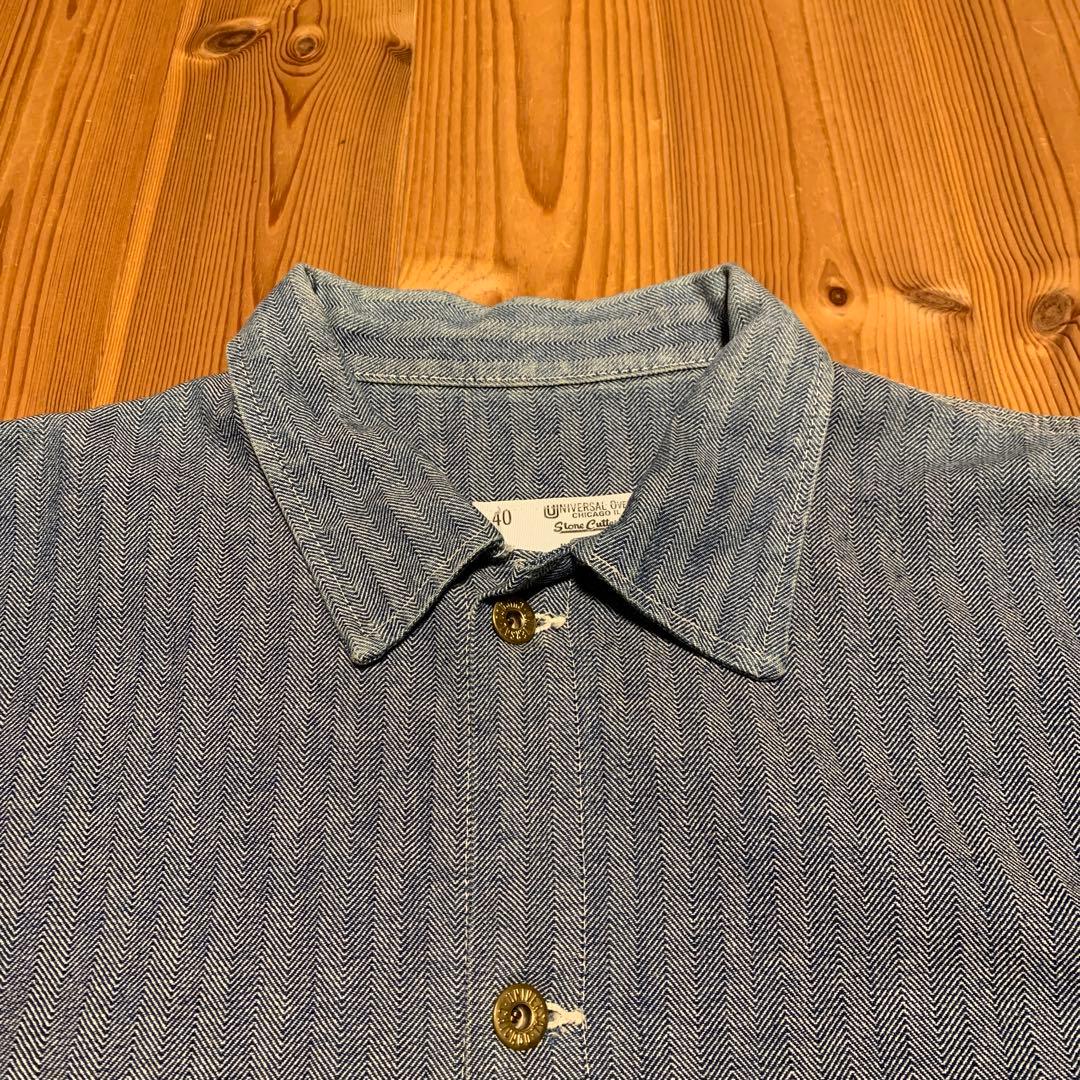 UNIVERSAL OVERALLヘリンボーンストライプデニムカバーオール 40