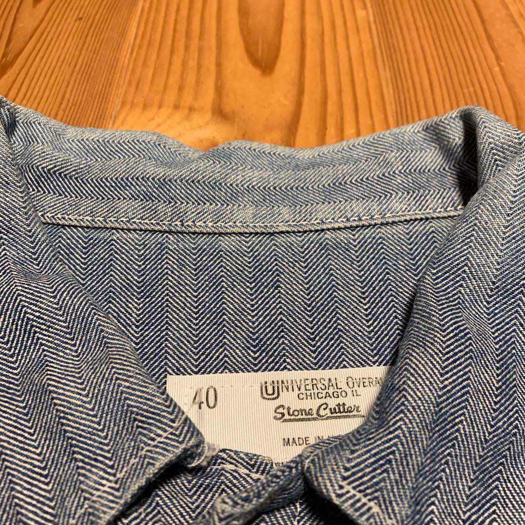 UNIVERSAL OVERALLヘリンボーンストライプデニムカバーオール 40
