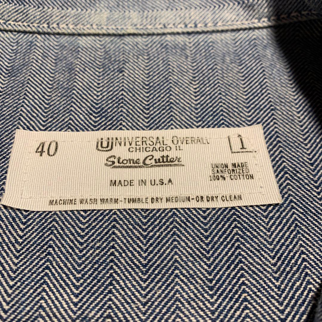 UNIVERSAL OVERALLヘリンボーンストライプデニムカバーオール 40