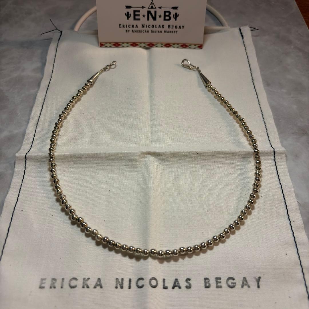 【新品未使用】ナバホパール40cm4mmシルバー ネックレスshiny