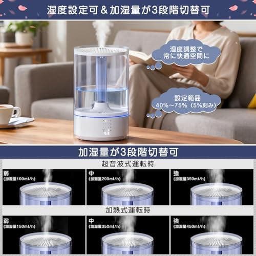 PRTONE 加湿器 スチーム式（加熱式） 超音波式 ハイブリッド式 _corg