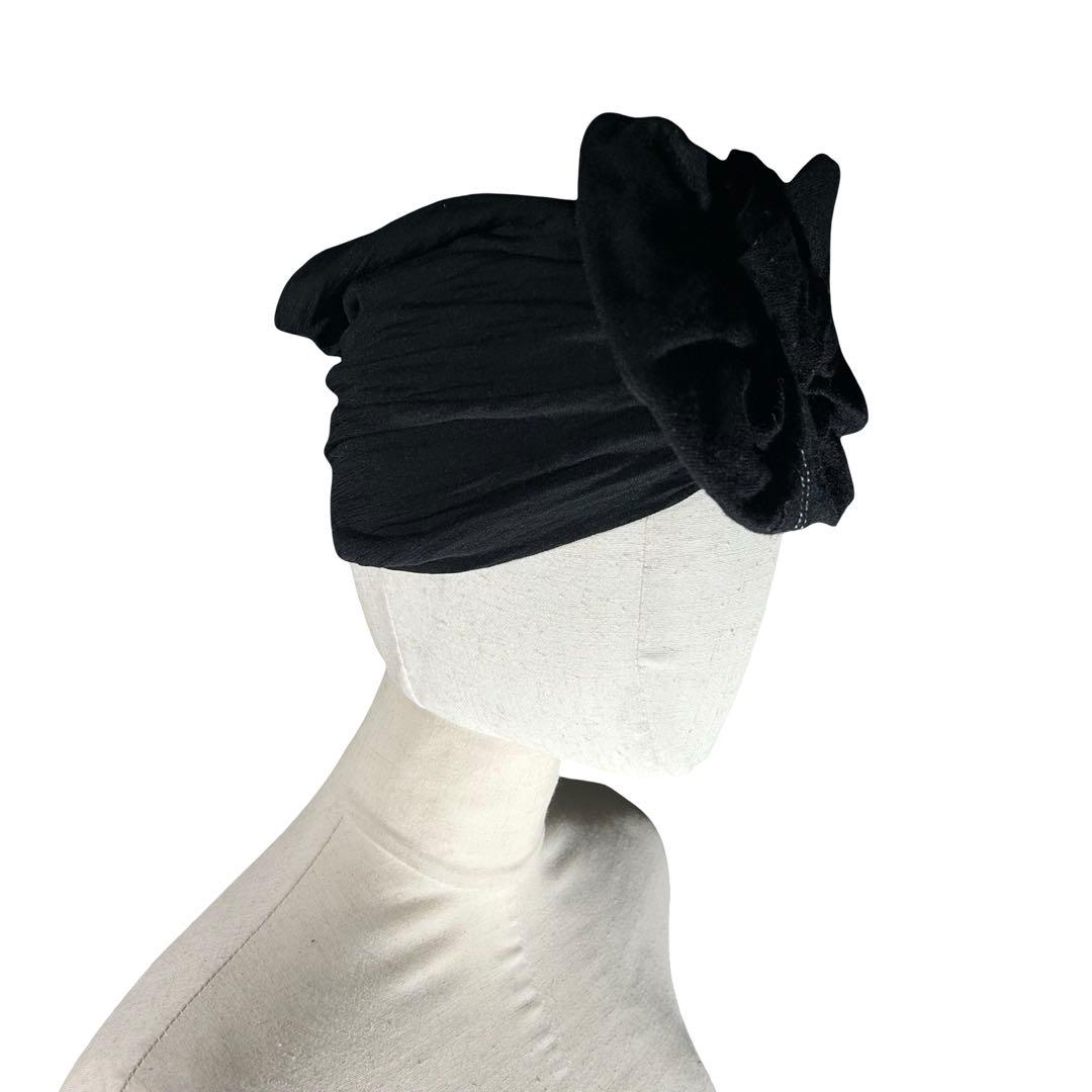 希少 80s archive 装飾デザインターバン 黒 シュシュ