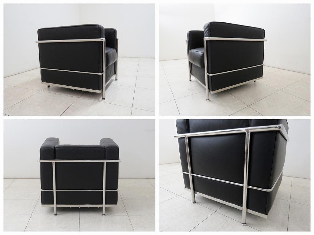 ★美品★ル・コルビュジェ LC2 シングルソファ 総本革 黒 リプロダクト ②