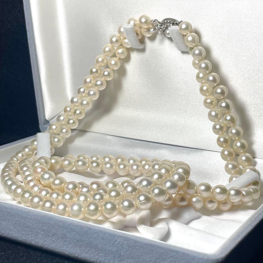2連 ロング✨️ あこや真珠 パール ネックレス 約7.0~7.5mm 本真珠