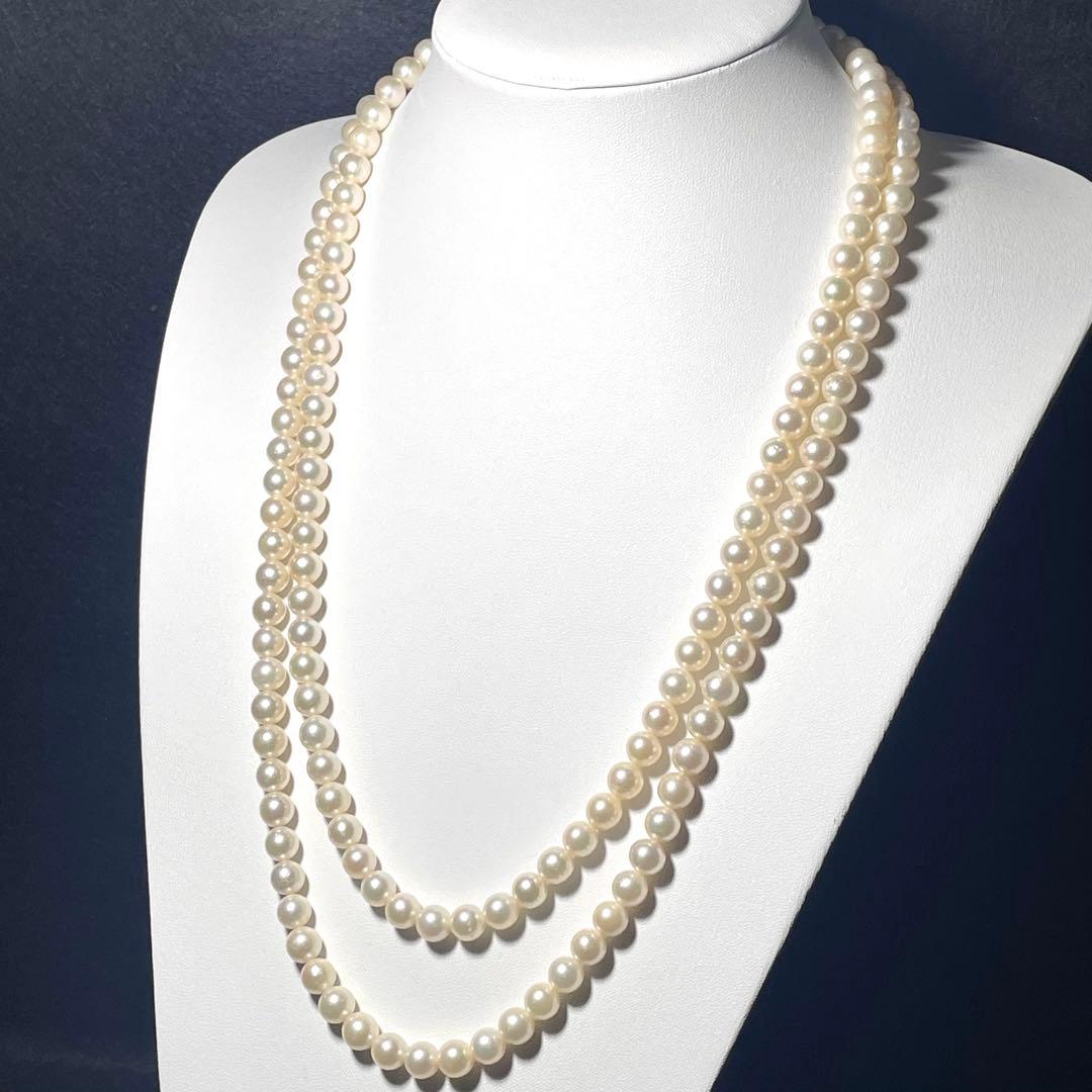 2連 ロング✨️ あこや真珠 パール ネックレス 約7.0~7.5mm 本真珠