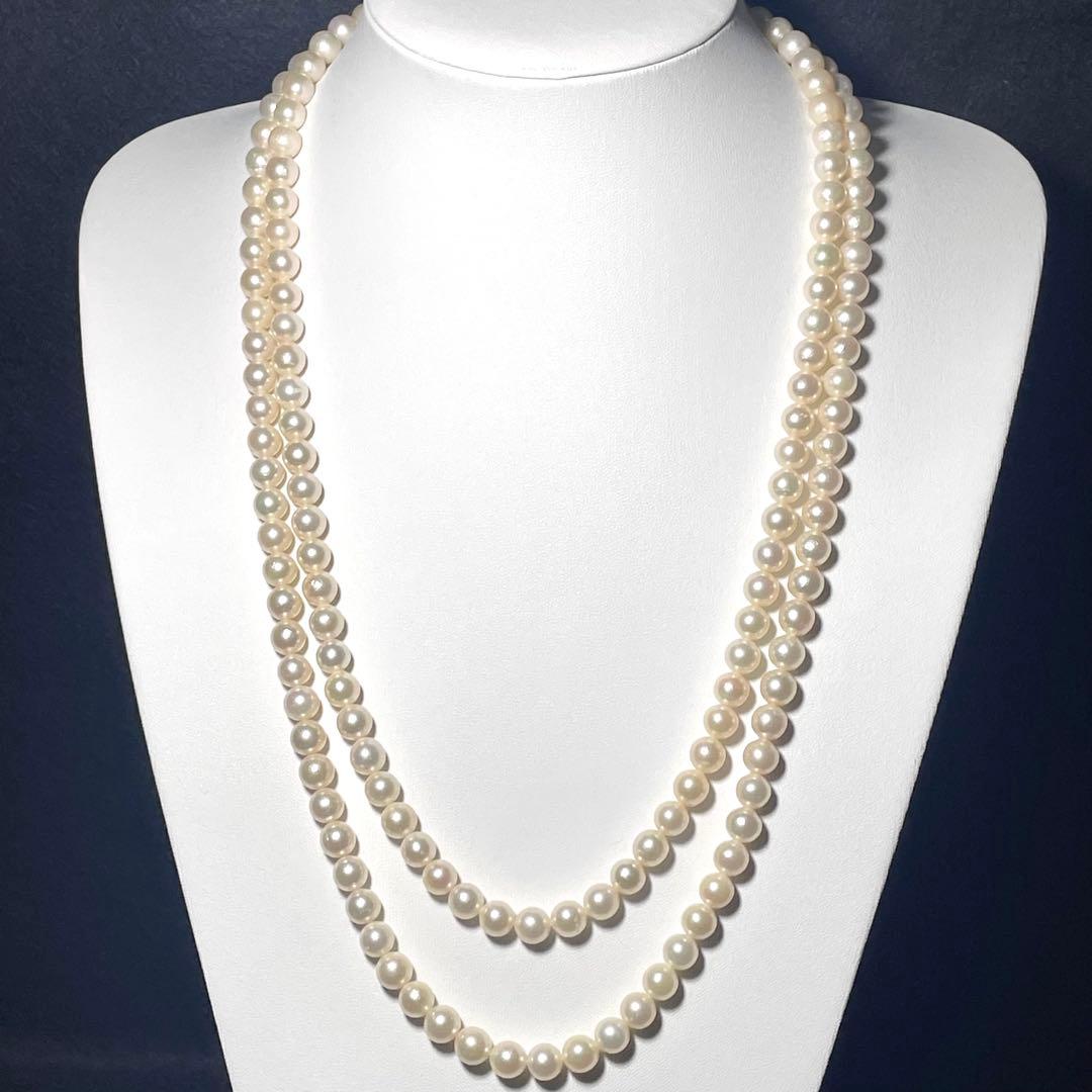 2連 ロング✨️ あこや真珠 パール ネックレス 約7.0~7.5mm 本真珠