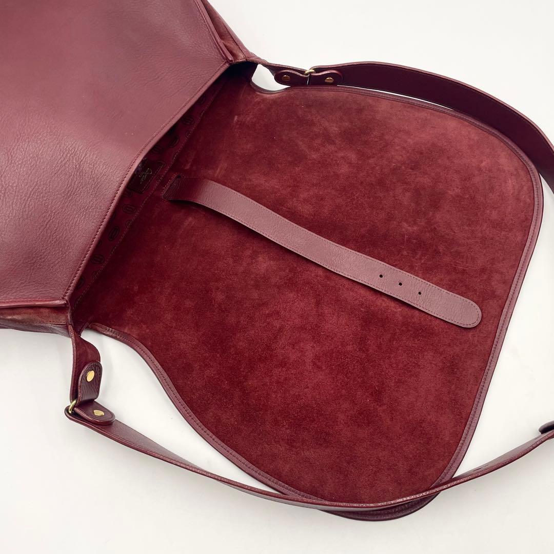【美品】Cartier カルティエ 大容量メッセンジャーバッグ ボルドー レザー