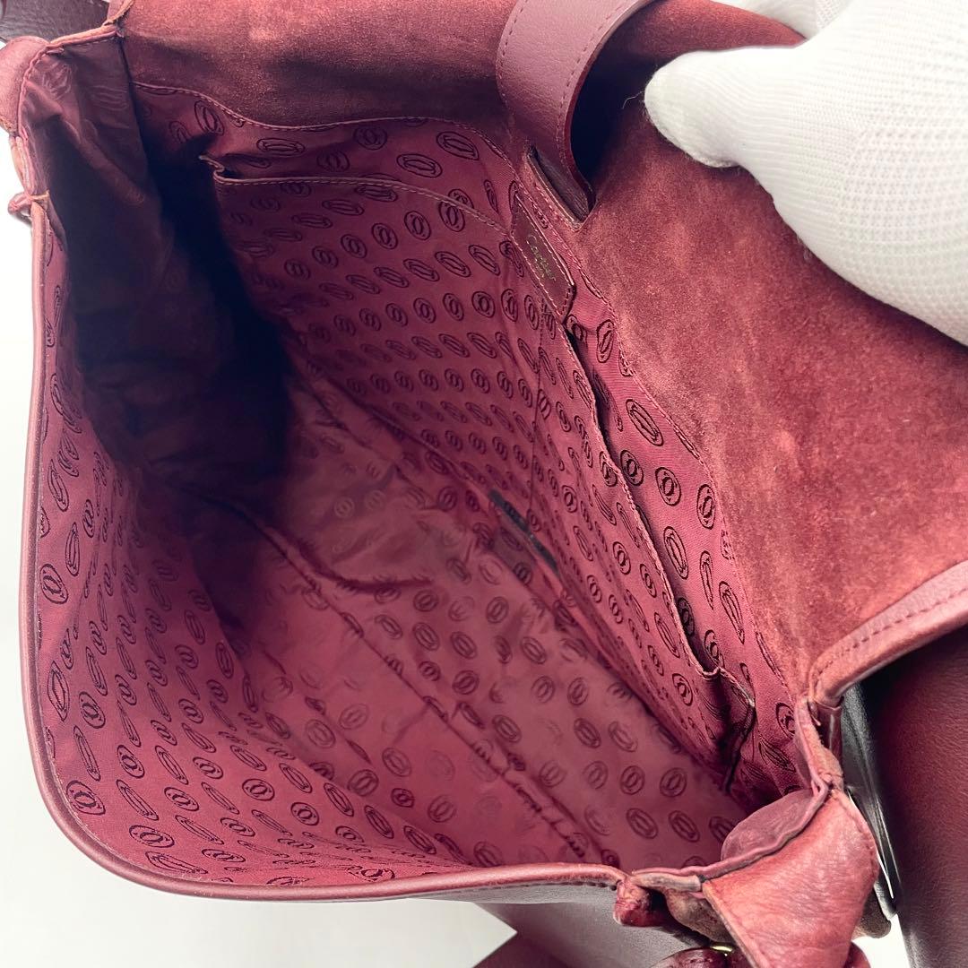 【美品】Cartier カルティエ 大容量メッセンジャーバッグ ボルドー レザー