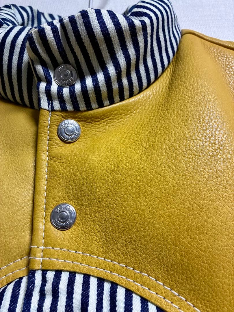 Schottショット　ヒッコリーストライプ2WAYダウンジャケット　レザー