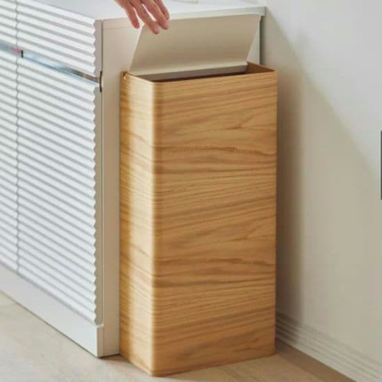 ゴミ箱 おしゃれ ディノス 美品 曲木の薄型ダストボックス 蓋付き ハイタイプ