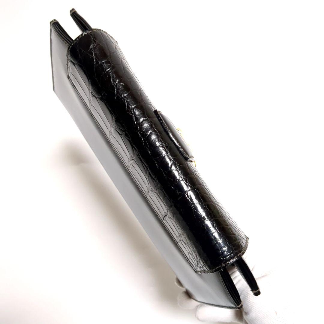 ✨極美品✨GUCCI クラッチバッグ チェーン クロコ型押し ブラック ゴールド