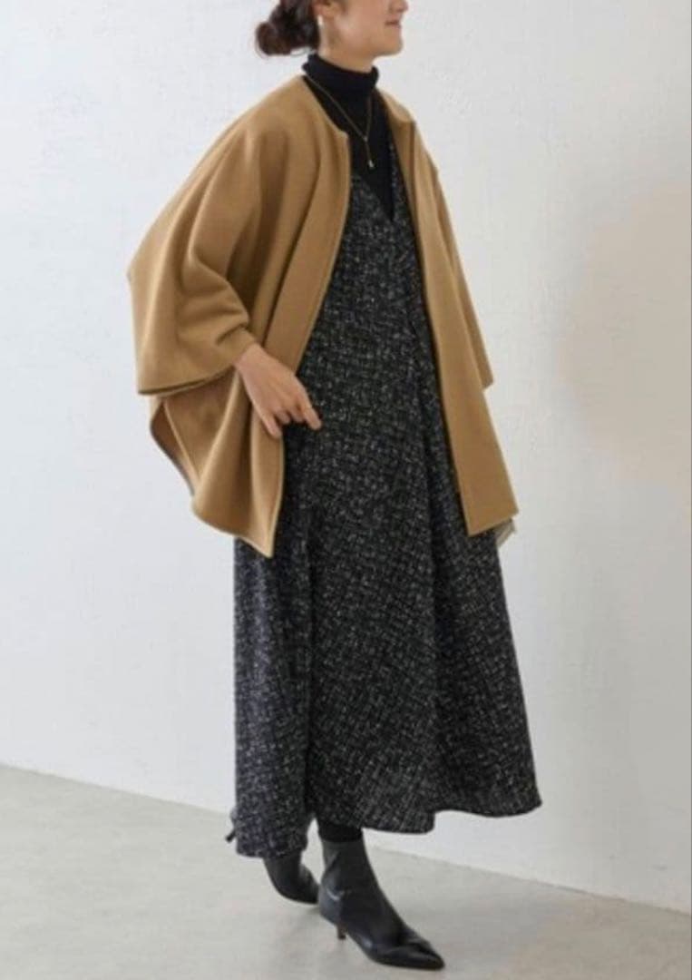 BEARDSLEY ビアズリー ツイード フレア ワンピース ブラック