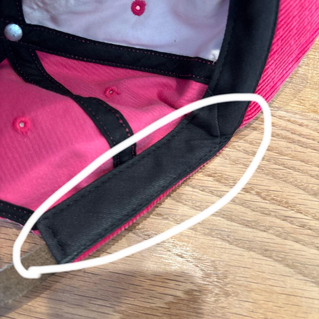 美品Supreme クラシックロゴ コーデュロイキャップ ピンク 刺繍ロゴ