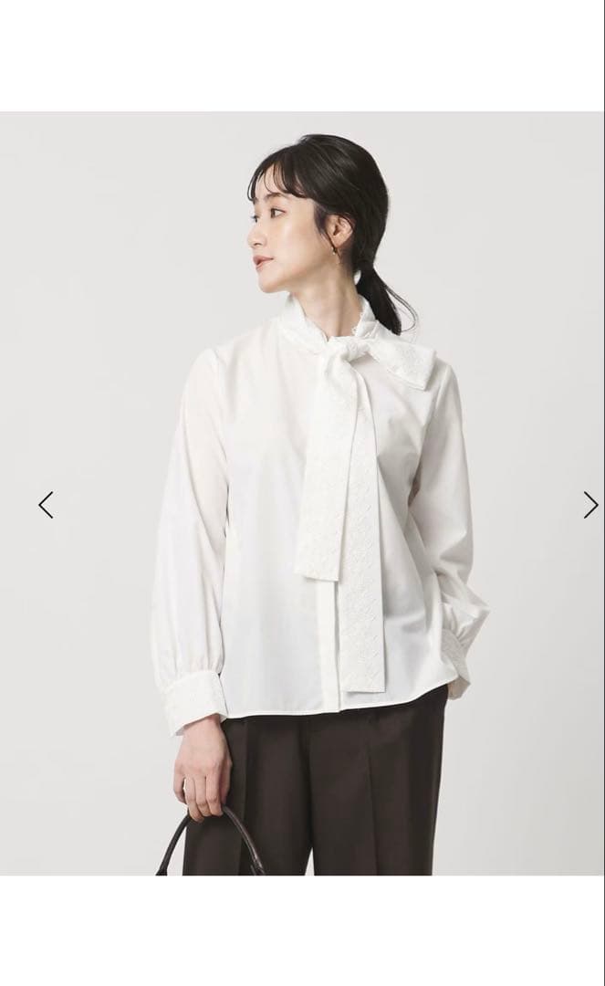 レース コンビ ボウタイ リボンブラウス ウォッシャブルUNITEDARROWS