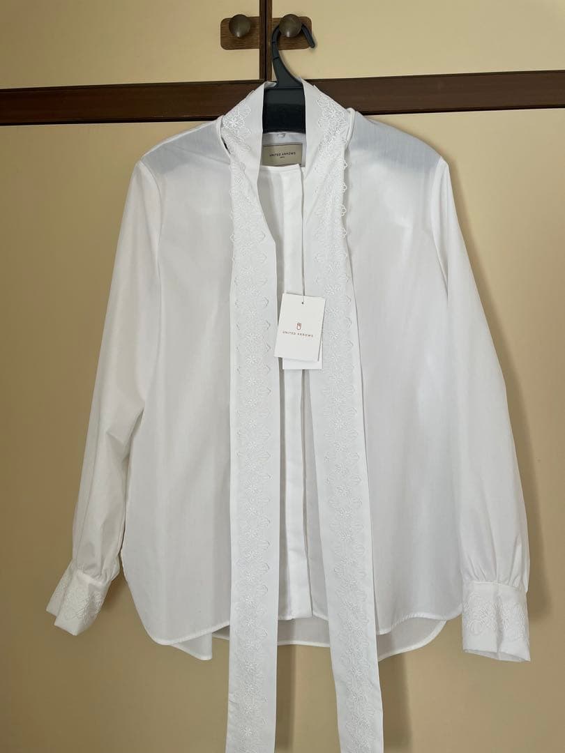 レース コンビ ボウタイ リボンブラウス ウォッシャブルUNITEDARROWS