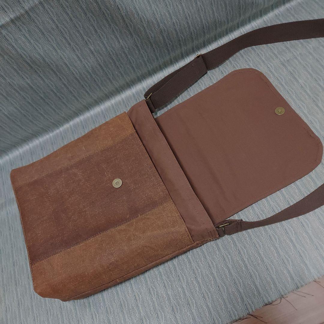 柿渋染め酒袋のサコッシュバッグ(蓋付きマグネットタイプ)