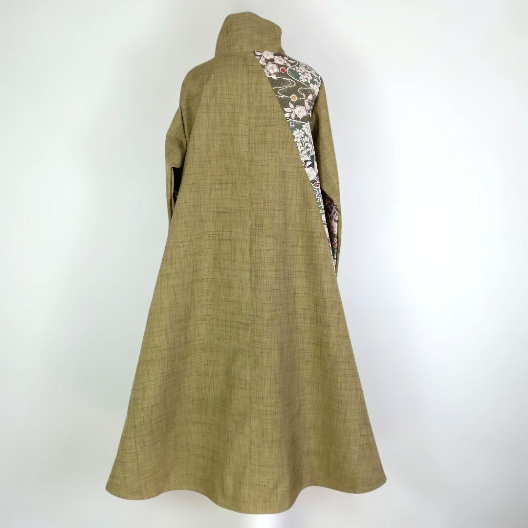 328　手染め大輔　着物リメイク　紬と縮緬辻ヶ花　ワンピース　Ｌ〜フリーサイズ