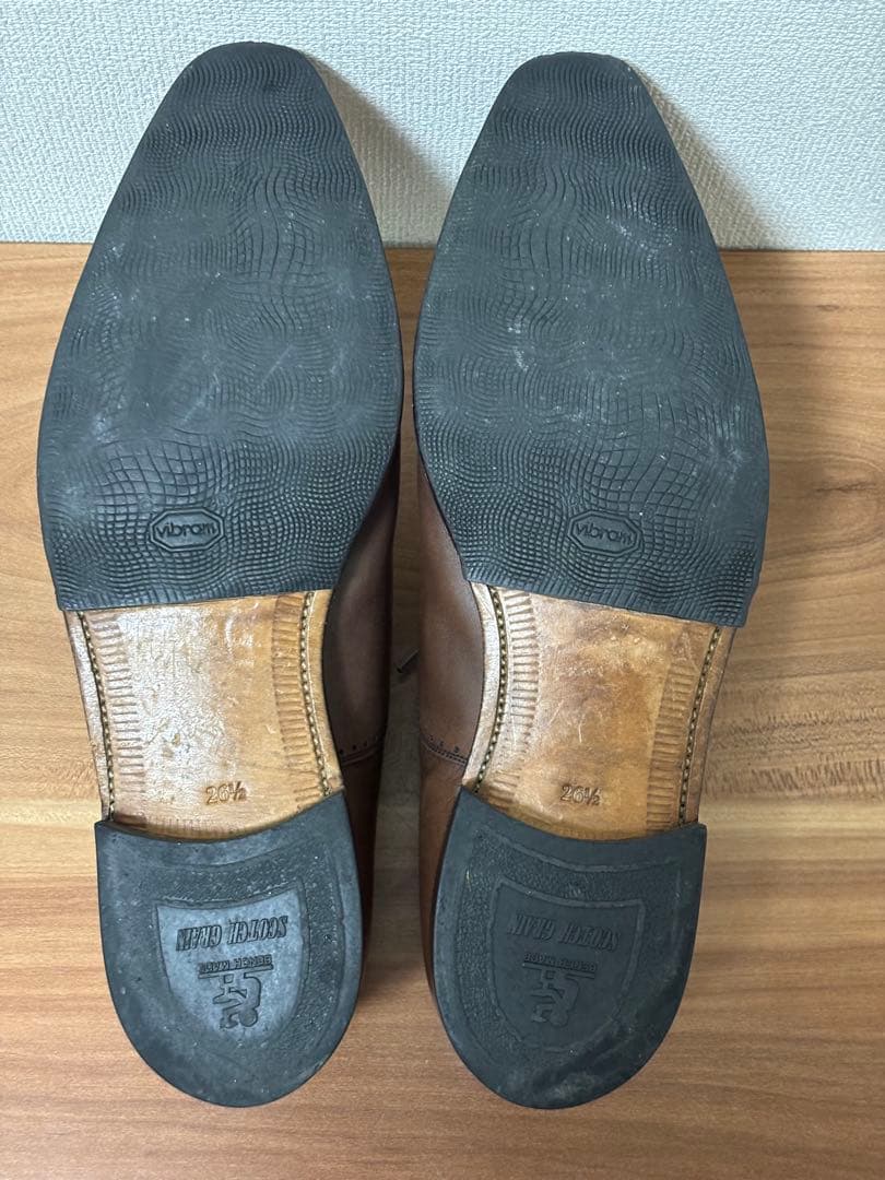 スコッチグレイン ストレートチップ 革靴 茶 Vibram 日本製