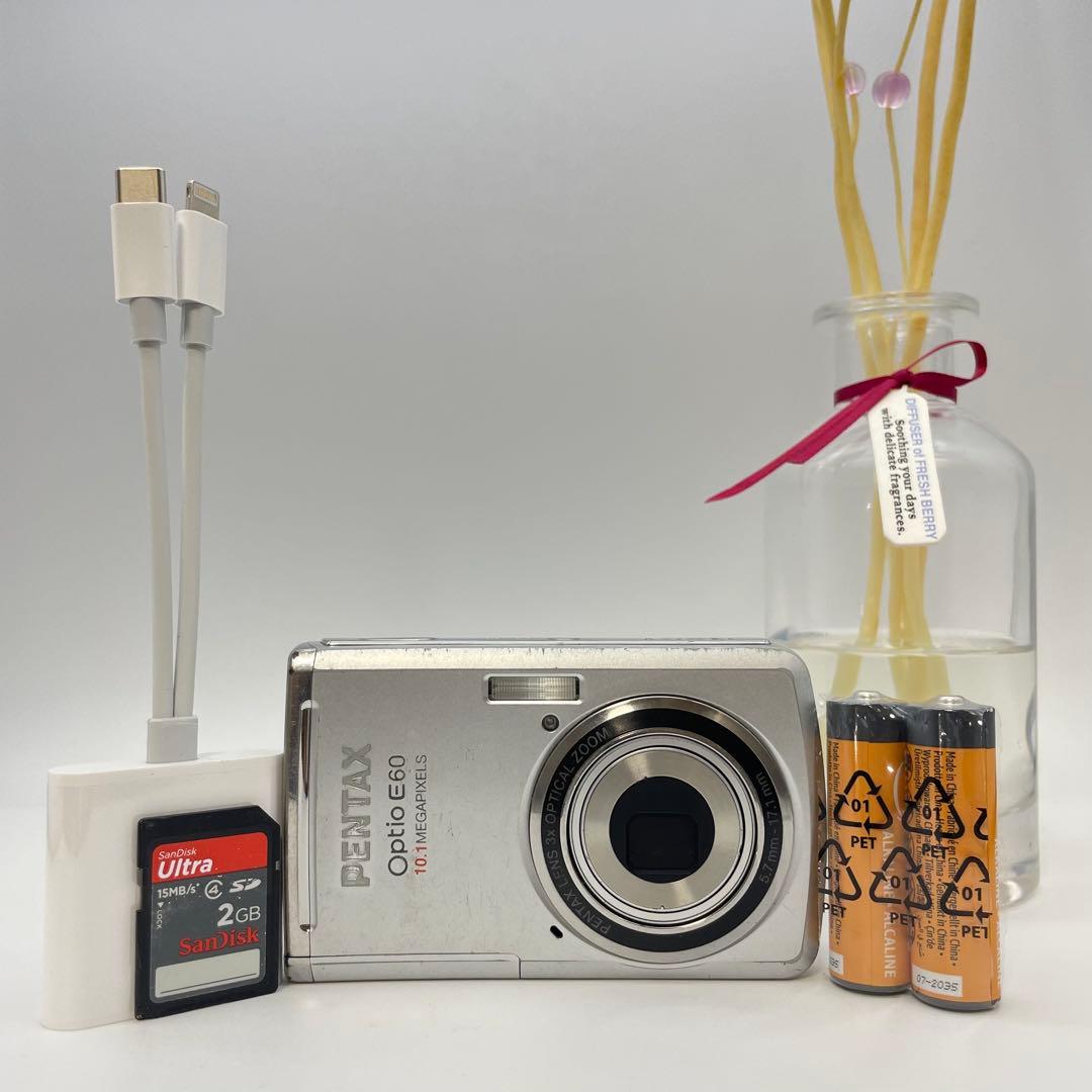 スマホ転送OK✨PENTAX Optio E60✨動作確認済 単三電池 可愛い♪