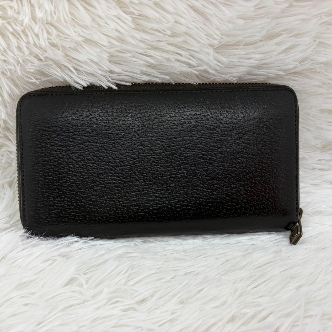 美品✨グッチ　長財布　ラウンドファスナー　GGマーモント　シボ革　ブラック