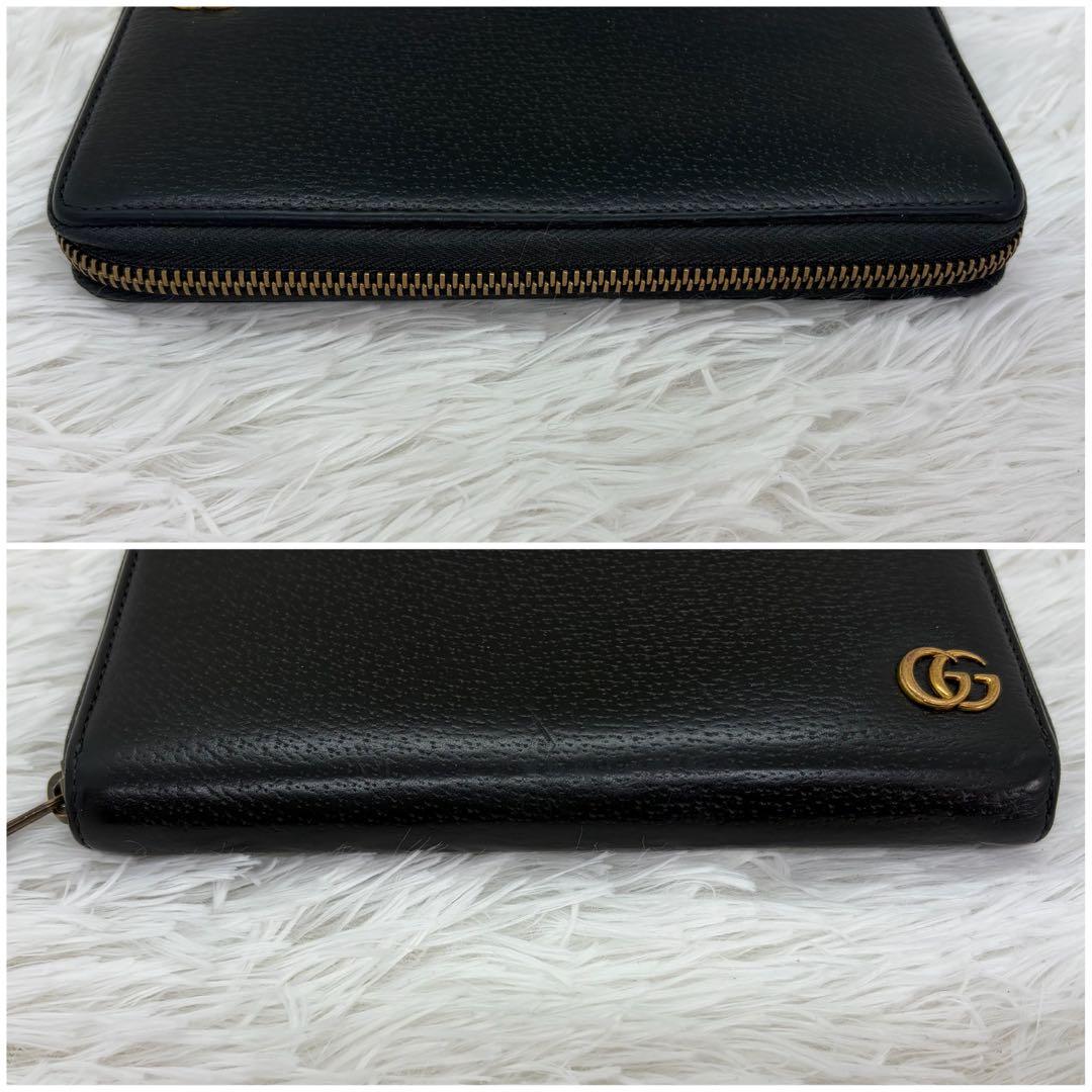 美品✨グッチ　長財布　ラウンドファスナー　GGマーモント　シボ革　ブラック