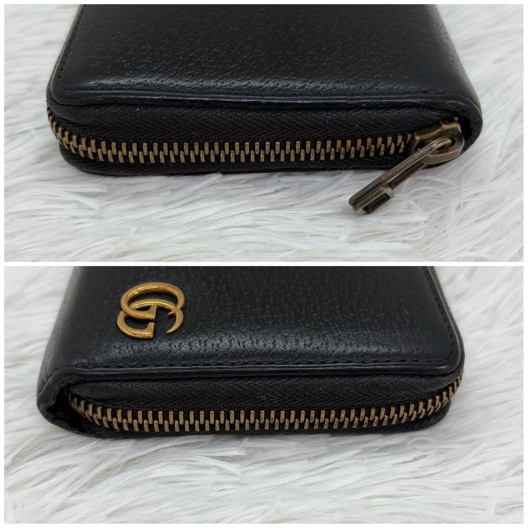美品✨グッチ　長財布　ラウンドファスナー　GGマーモント　シボ革　ブラック