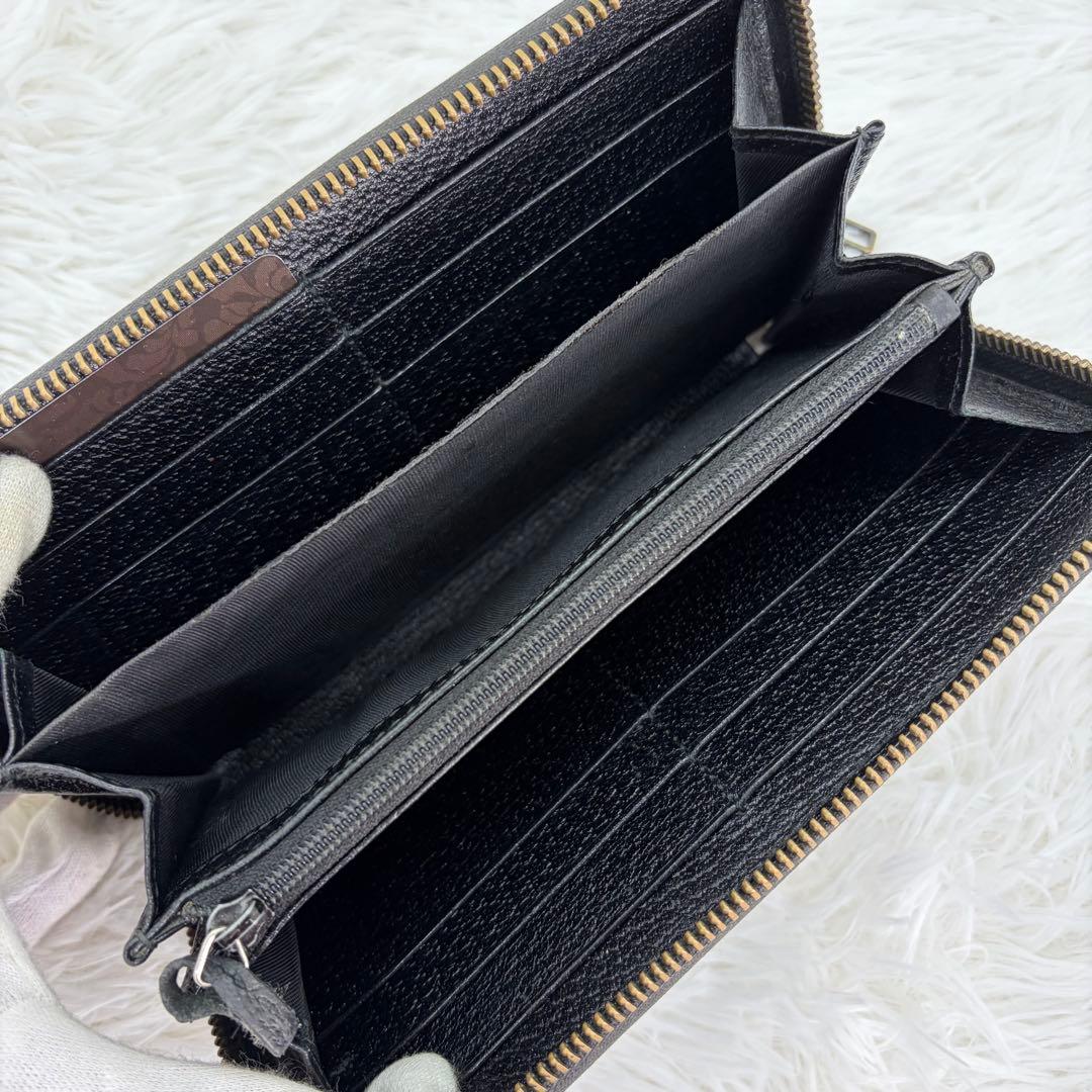 美品✨グッチ　長財布　ラウンドファスナー　GGマーモント　シボ革　ブラック