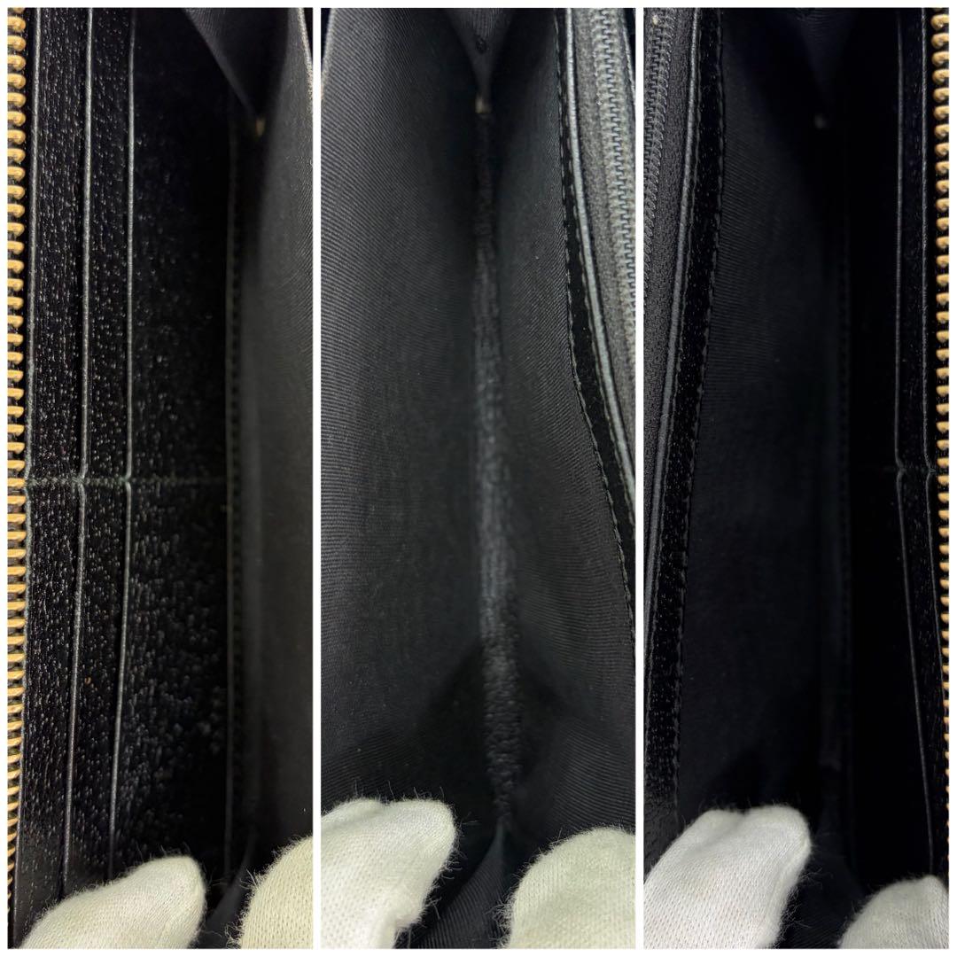 美品✨グッチ　長財布　ラウンドファスナー　GGマーモント　シボ革　ブラック