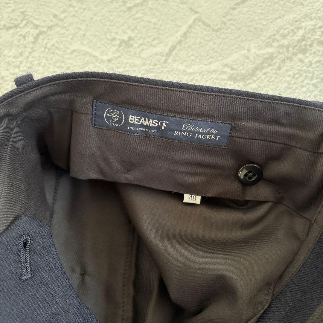 【新品未使用品】48 濃紺 ビームスF ウールフラノ 1プリーツスラックス