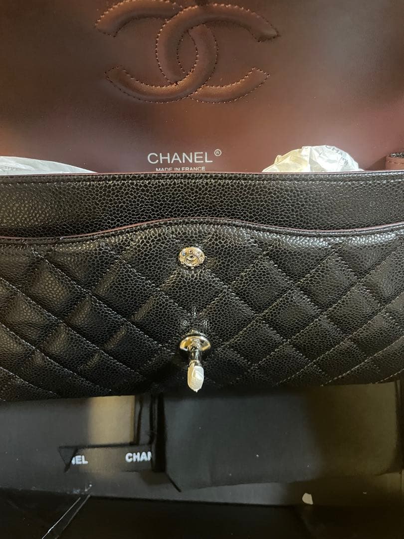 CHANEL ダブルチェーン　フラップ　キャビアスキンシルバー