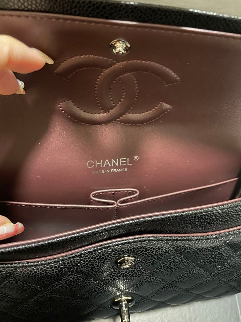 CHANEL ダブルチェーン　フラップ　キャビアスキンシルバー