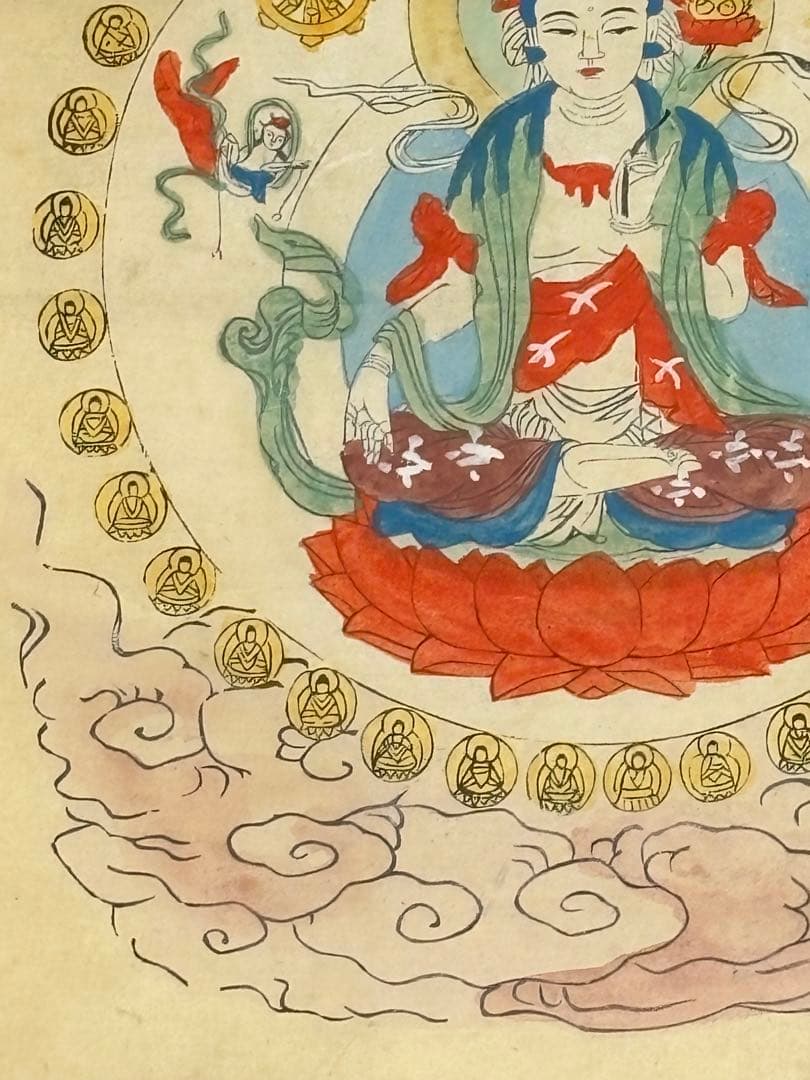 「虚空蔵菩薩他 彩色木版画掛軸」明治期頃 一幅|仏画 仏教美術 木版刷り