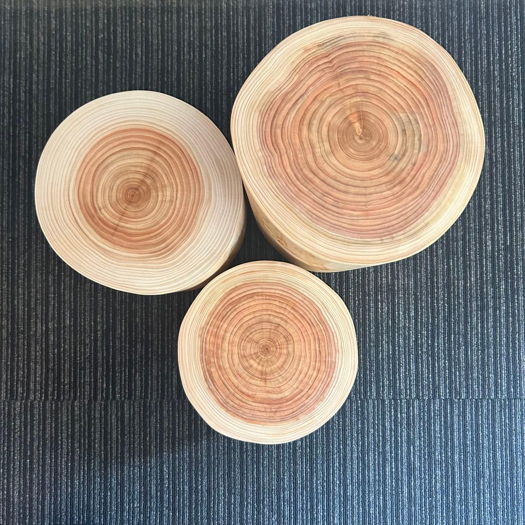 【3点セット】檜の丸太椅子 スツール 天然木 ディスプレイ台 生木No.018