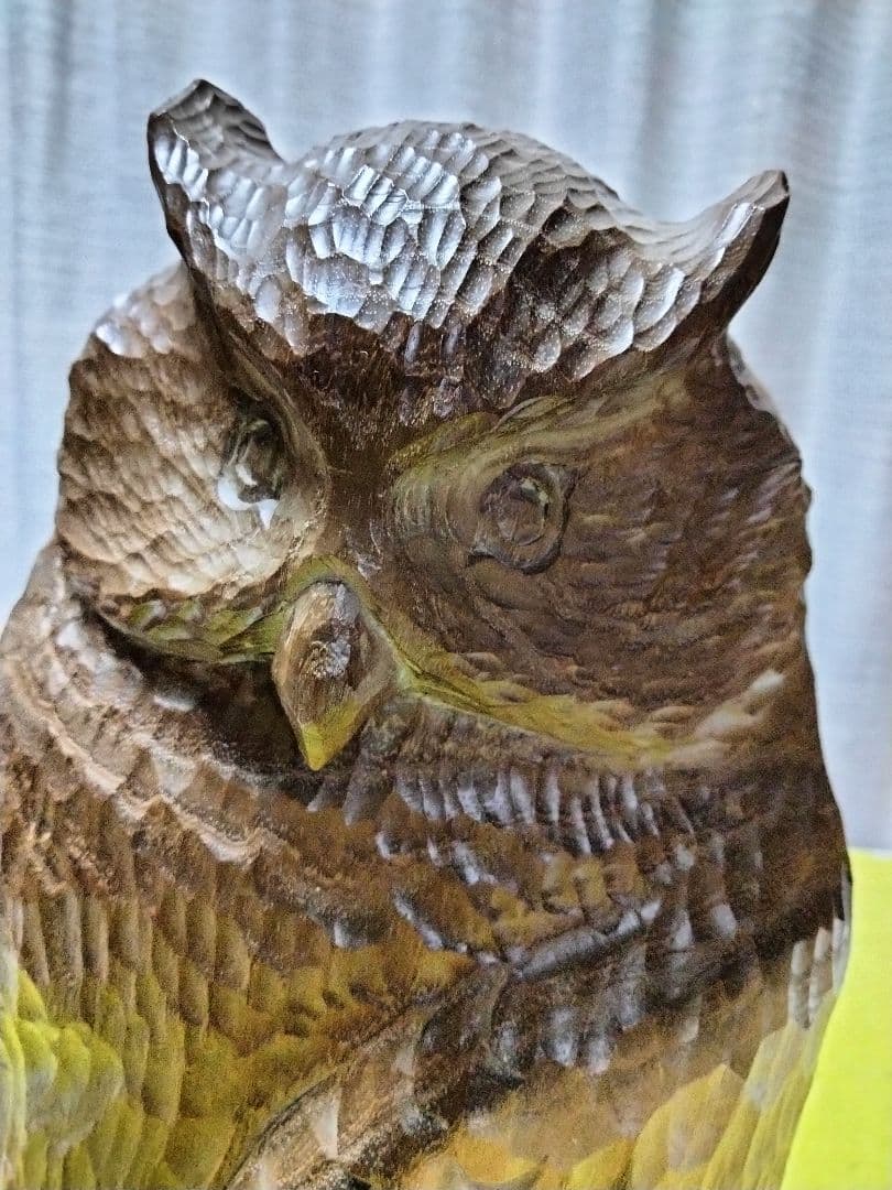 青山作　木彫　フクロウの置物 北海道洞爺湖　民藝