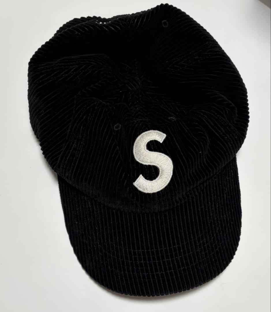 Sロゴ USA製 SUPREME コーデュロイ ブラックキャップ