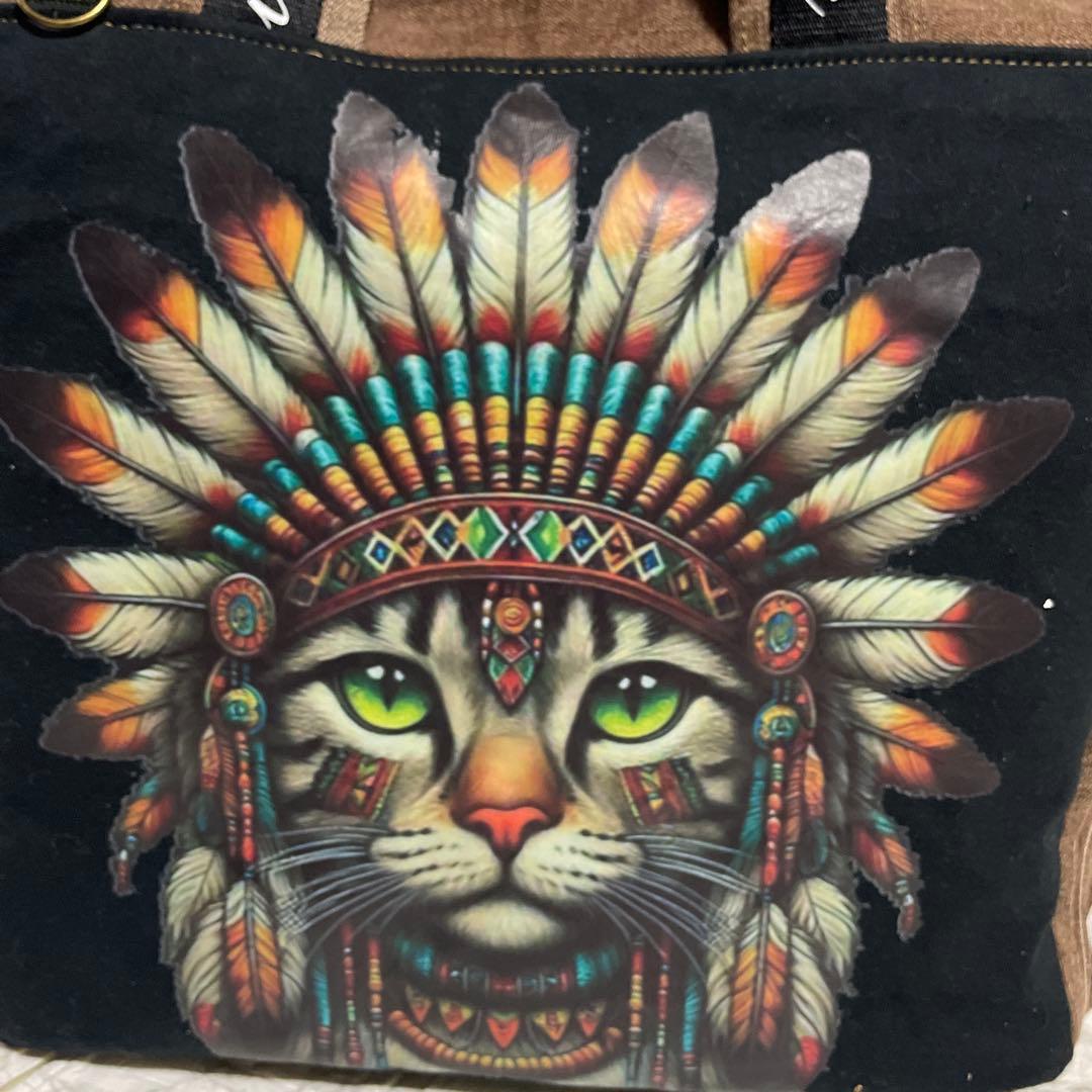 No.527デニムリメイクバッグ　トートバッグ　キャットインディアン